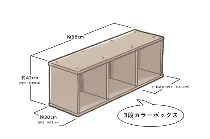 3段カラーボックスとファイルボックスのサイズ辞典